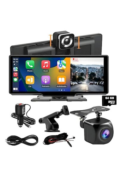 goBERA Universal car navigation 10.26", Portable, Carplay and Android Auto wireless, Dual camera, 4K/1080