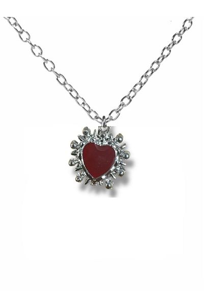Herşey Nota Red Enameled Gothic Heart Figured Unisex Necklace – Icon of Passion and Mystery