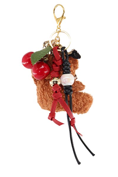 KEEBA Μπρελόκ Τσάντα Χαρμ. Στολίδι καθρέφτη. Αξεσουάρ τσάντας. Μπρελόκ Πλεκτό Αρκουδάκι Πλεκτό με Σχοινί Τσάντα Κεράσι