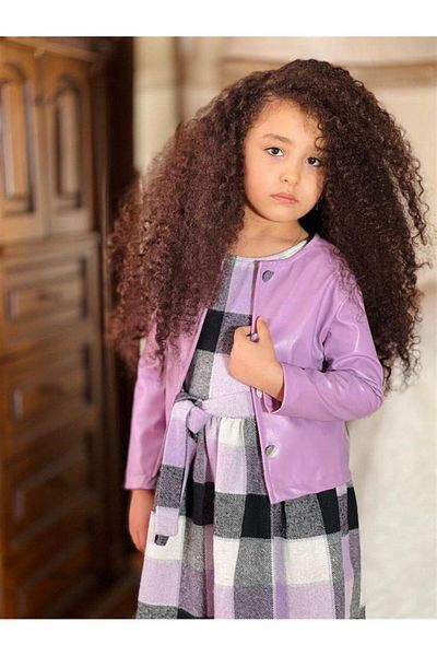 Marka Sensin Kids Girl's Leather Jacket Lumberjack Fabric Dress Set of 2