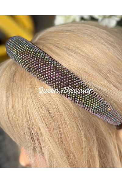 QUEEN AKSESUAR Luxury Wide Bombshell Hologram Crystal Stone Plated Glitter Crown Special Occasion Crown Brown