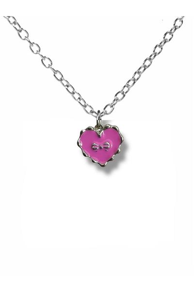 Herşey Nota Pink Stone Bow Detailed Heart Unisex Necklace – the Shining Icon of Elegant Romance