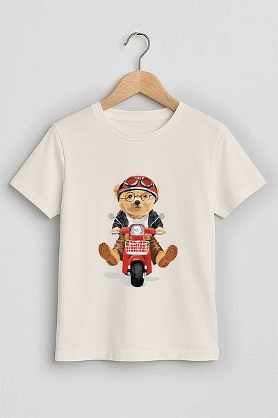 peki baby&kids Well Boy's Combed Cotton Moto Teddy Printed T-Shirt 19474