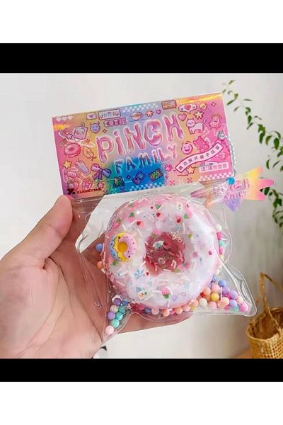 Brainbow Donut-Tan Sukushi - Squishy Donut - Furry Donut - Stress Toy (Pink)