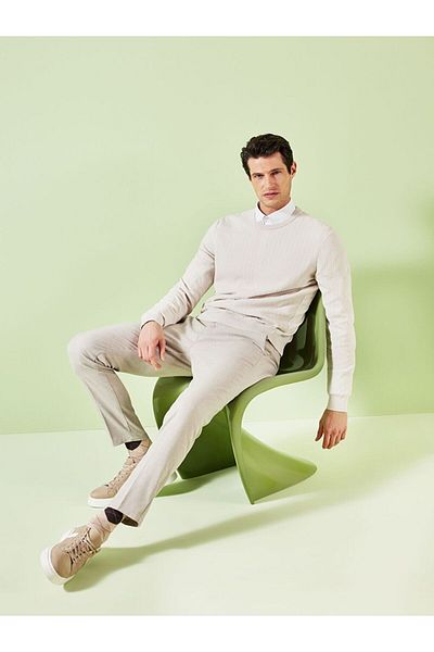 LC Waikiki Beige Crew Neck Men's Knitwear Sweater