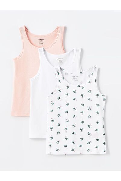 LC Waikiki Ekru Bisiklet Yaka Kız Bebek Atlet 3'lü Set