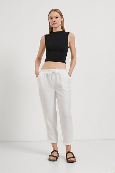 Arma Life Women's Elastic Waist Comfortable Fit Ecru Carrot Pants
