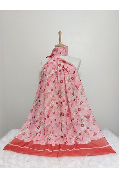 REMOMODA Patterned Chiffon Shawl Floral Model