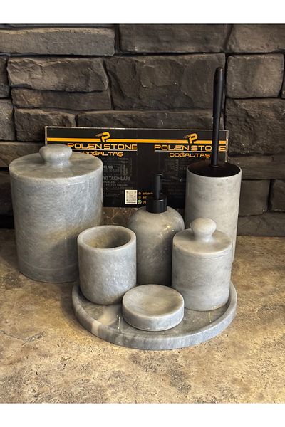 Polen Stone Gray Marble 7 Piece Bathroom Set