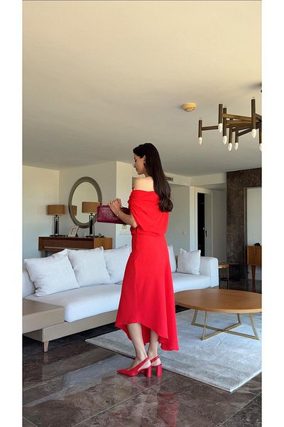 HAZELANNA Off Shoulder Red Dress