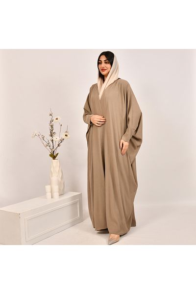 Beyond Beige quarter-bisht wrap abaya with narrow sleeves