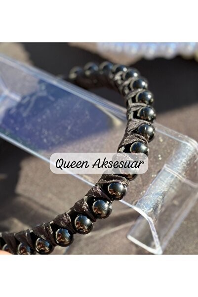 QUEEN AKSESUAR Luxury Satin Knitted Ribbon Fabric Large Pearl Bead Row Crown Bright Silver Gray Color Princess Tiara