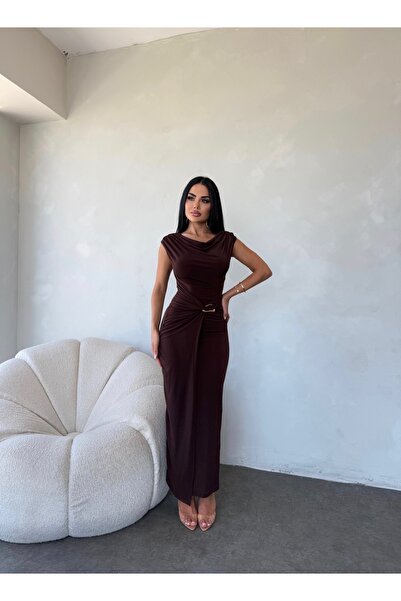 kamacibutik MADONNA YAKA BEL TOKA DETAYLI TASARIM ELBİSE