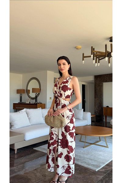 HAZELANNA Beaded Floral Dress with Window Detail