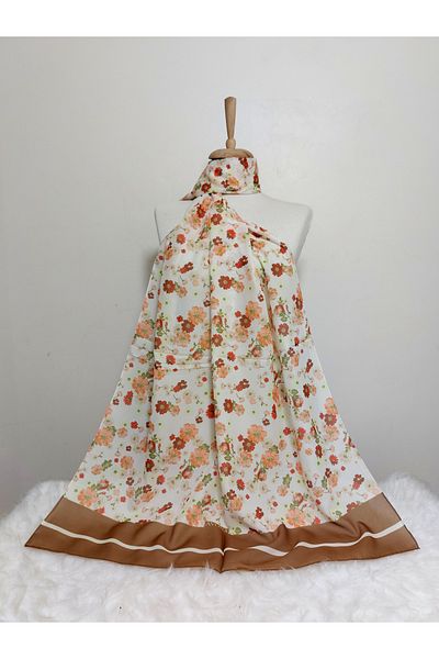 REMOMODA Patterned Chiffon Shawl Floral Model