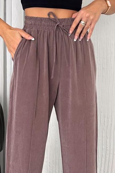 adba style Lace-Up Elastic Waist Modal Palazzo Women's Trousers 4015