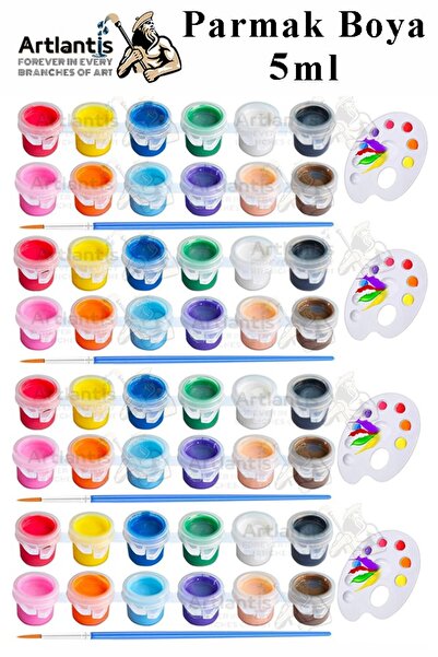 Artlantis Parmak Boyası 5 ml 12 Renk Resim Fırçası ve Palet 4 Paket Mini Küçü...