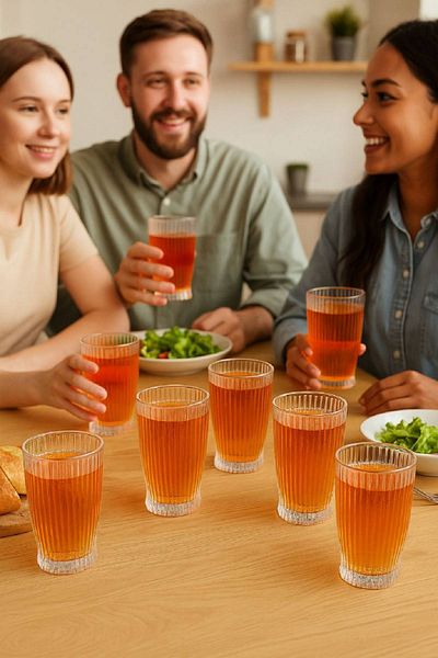MEDUSHOP Modern Striped Design Set of 6 Glasses – Stylish and Durable-Water - Soft Drink - Cold Coffee Glass