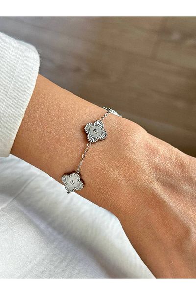 YOUES JEWELRY 316L Steel Clover Bracelet Women Men Unisex Bracelet Silver Double Sided Bracelet