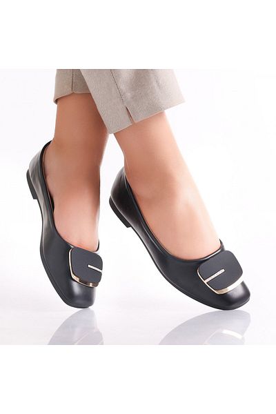 MODA STİL Women's Black Ballerinas Made of Eselin Ecological Leather, 38