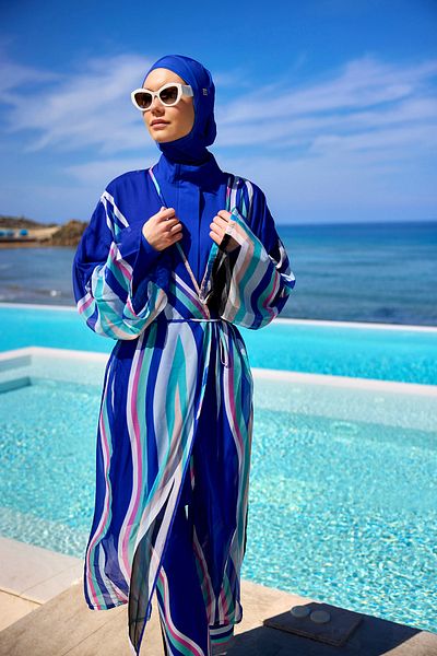 Marina Silky Textured Kimono – Lightweight, Flowing and Full Length Hijab Beach Pareo P2503-2