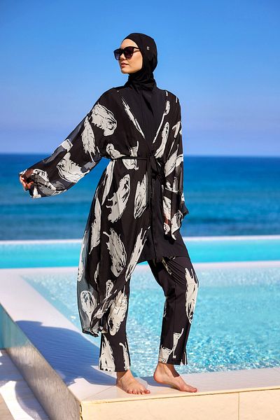 Marina Swimwear Black Silky Kimono – Light and Stylish Summer Pareo P2503-3