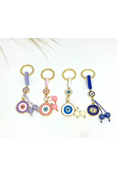 Azrua Set de 4 brelocuri colorate din metal cu mărgele mari, cu șnur, cu mărgele Evil Eye, brelocuri cu ochi din metal