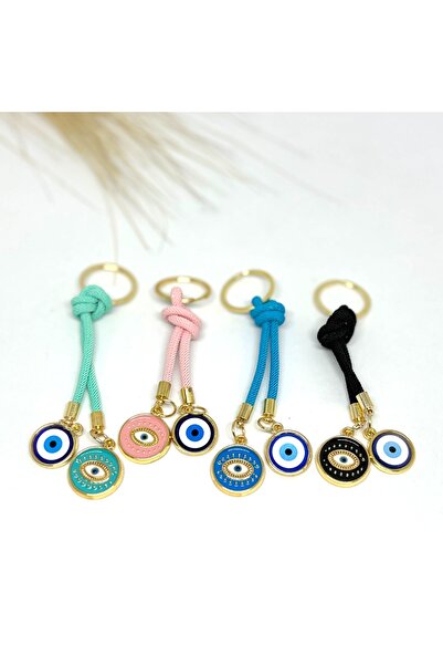 Azrua Set de 4 brelocuri cu mărgele cu ochiul de culoare cu șnur, brelocuri cu ochi din metal