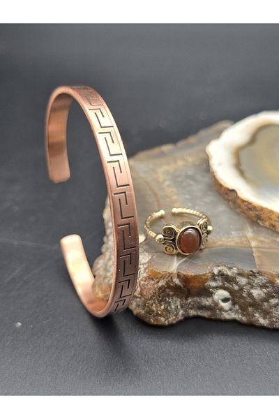 NBS Beautiful Naturel Stones Copper Bracelet Pure (Agate Ring Gift) Special Pattern Adjustable Very Good Quality