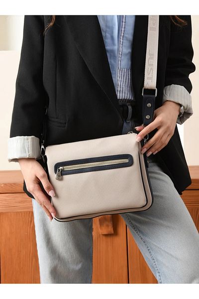 Just Polo Multi Compartment Model Textured Fabric 6 Compartment Women's Crossbody, Shoulder Bag (Size 27×20cm)