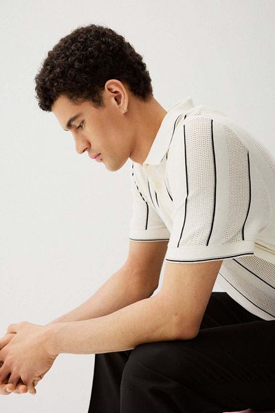 H&M Regular Fit Pointelle-knit polo shirt