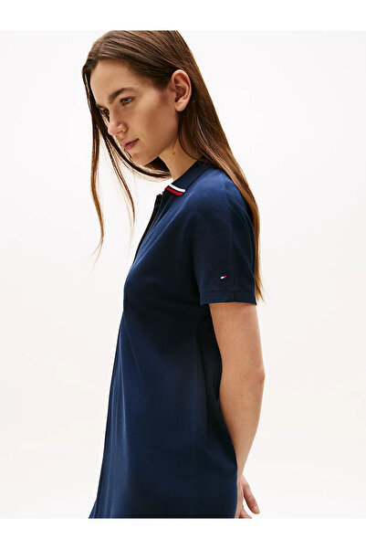 Tommy Hilfiger Kadın Rahat Kalıp V Yaka Pamuklu Midi Boy Lacivert Elbise WW0WW46464-C1G