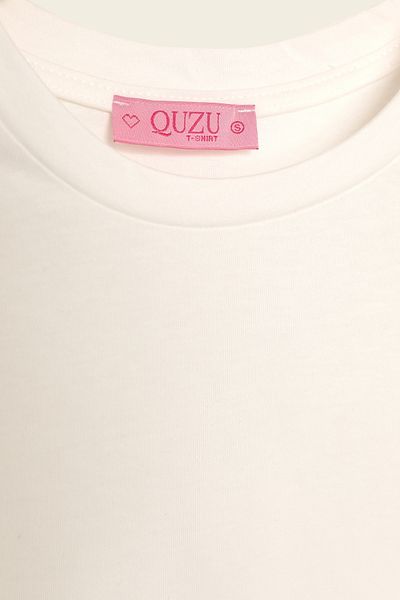 Quzu Crew Neck Oversize Basic T-Shirt Ecru