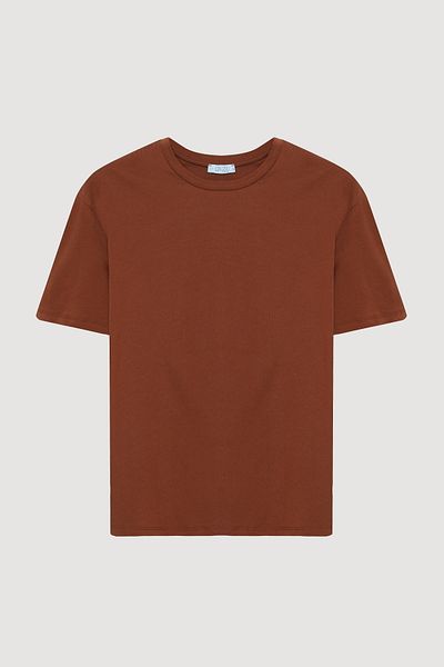 Quzu Crew Neck Oversize Basic T-Shirt Brown
