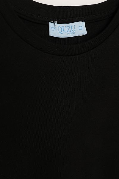Quzu Crew Neck Basic T-Shirt Black