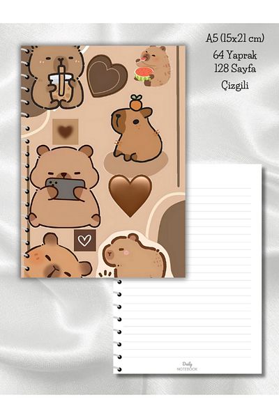 daily notebook Capybara Striped School Notebook, 64 Sheets Spiral A5 Medium Size (15X21 cm) Size