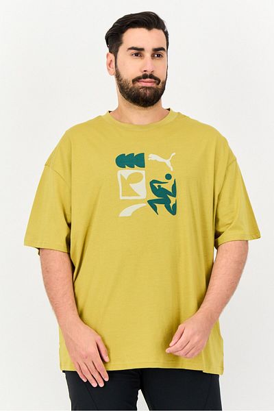 Puma Men Sportswear Fit Graphic Print Short Sleeve Outdoor T-Shirt, Mustard