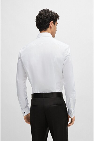 BOSS Erkek Slim Fit Pamuklu Uzun Kollu Beyaz Gömlek 50480093-100