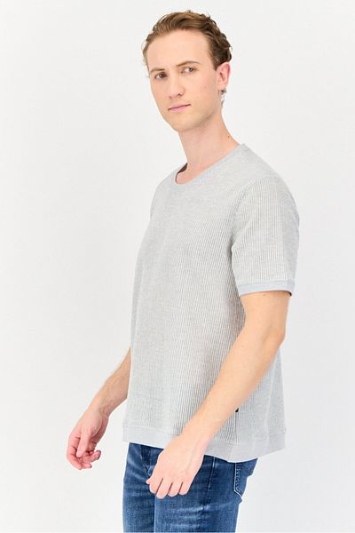 Vince Camuto Men Crew Neck Short Sleeve Textured Knit T-Shirt, Light Grey