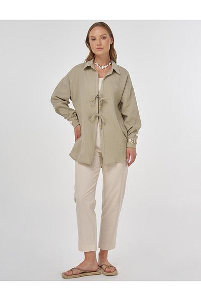 Kayra Lace-Up Muslin Tunic Mildew Green