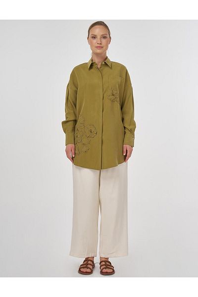 Kayra Embroidery Appliqued Modal Tunic Khaki