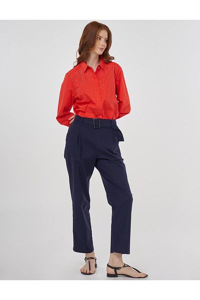 Kayra Viscose Carrot Trousers Dark Navy Blue