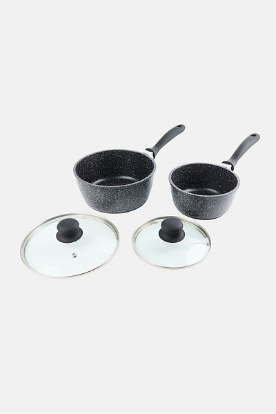 YOTO 2Pcs Cast Aluminum Saucepan With Lid Set, Black
