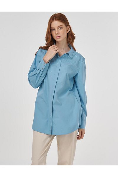 Kayra Hotfix Printed Cotton Tunic Dust Smoke