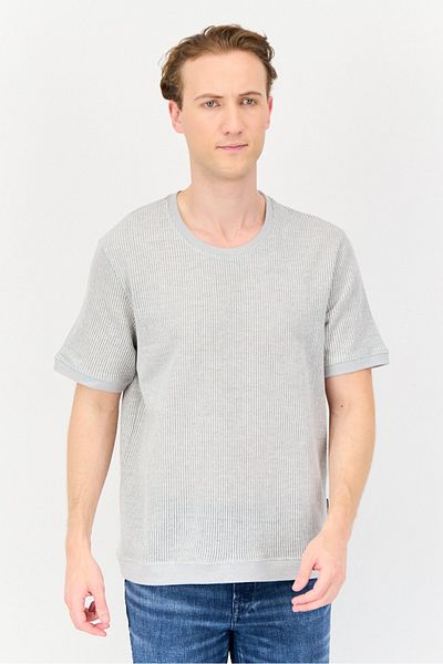 Vince Camuto Men Crew Neck Short Sleeve Textured Knit T-Shirt, Light Grey