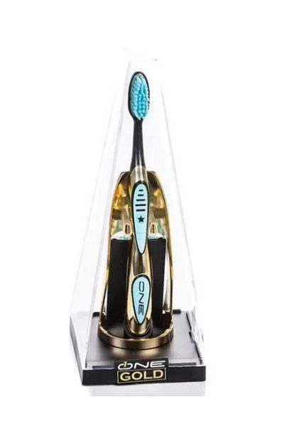SILVER CARE Toothbrush One Gold Plated with 24K Gold, 3 Blue Refills, Limited Edition