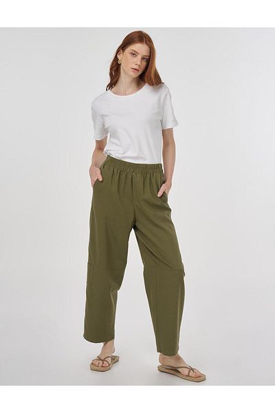 Kayra Relaxed Cut Viscose Trousers Khaki