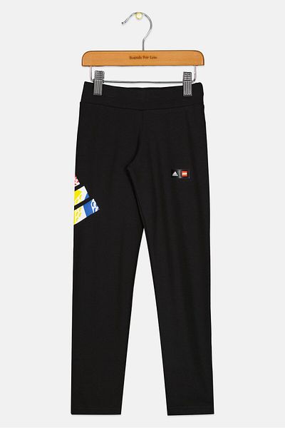 adidas بنطال ضيق للأولاد من Adidas x Lego Kids Pull On بشعار العلامة التجارية للأنشطة الخارجية، أسود