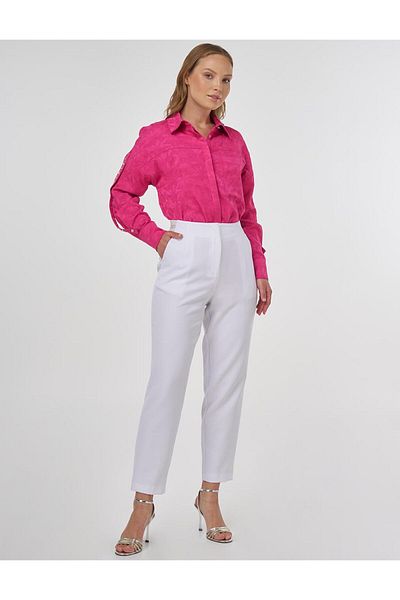 Kayra Elastic Waist Carrot Trousers Optical White