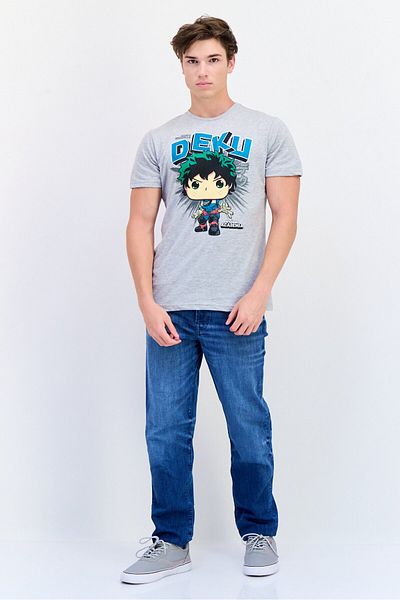 Funko My Hero Academia Men Crew Neck Short Sleeves Deku T-Shirt, Light Grey